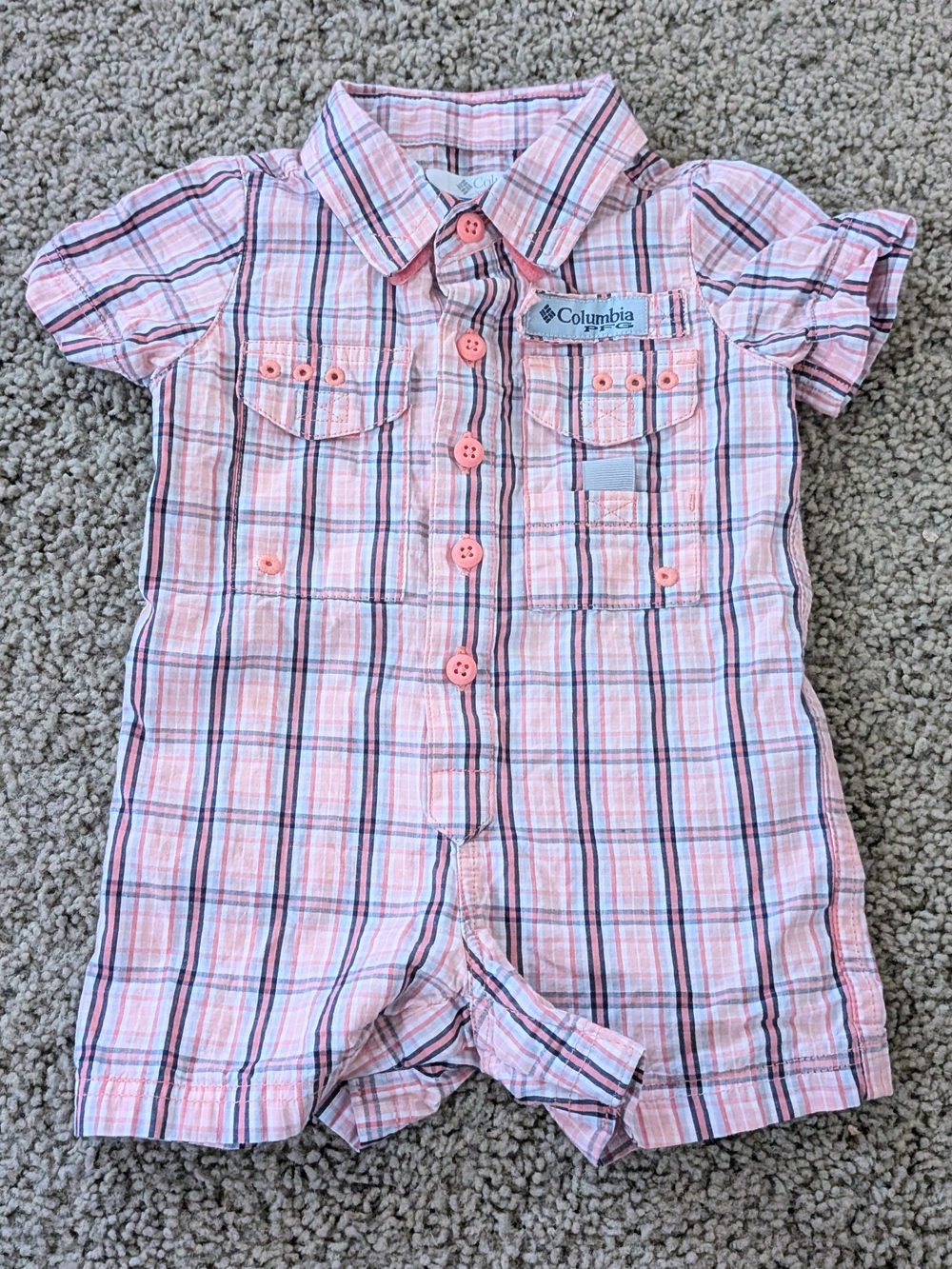 Columbia Orange Plaid Short-Sleeve Romper